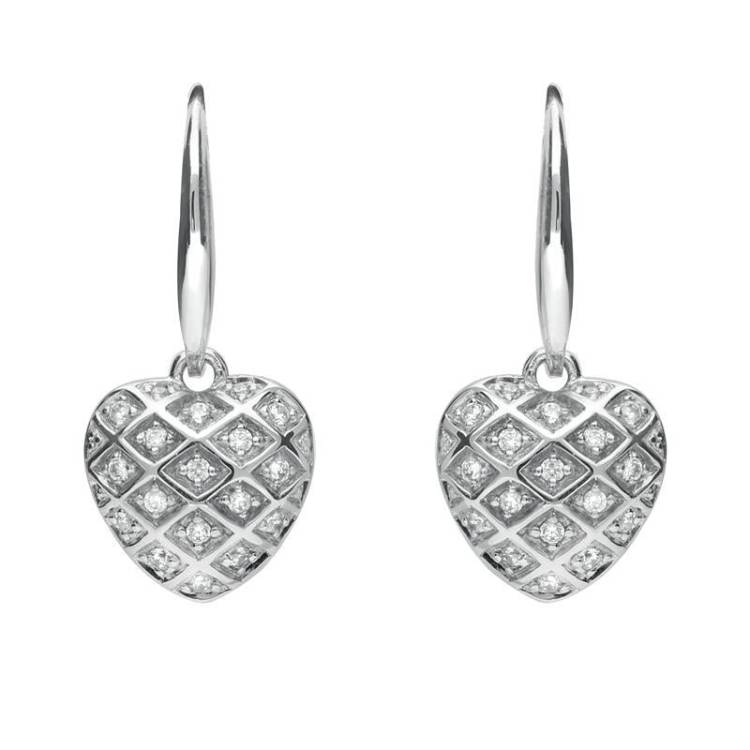 Sterling Silver Cubic Zirconia Heart Hook Drop Earrings - Silver