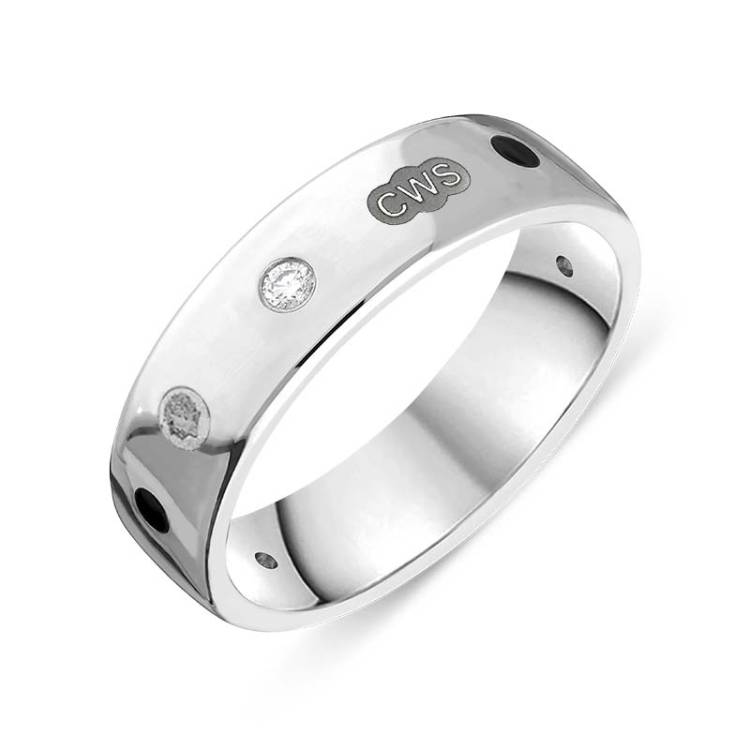 Sterling Silver 0.09ct Diamond Whitby Jet King's Coronation Hallmark 6mm Ring - P