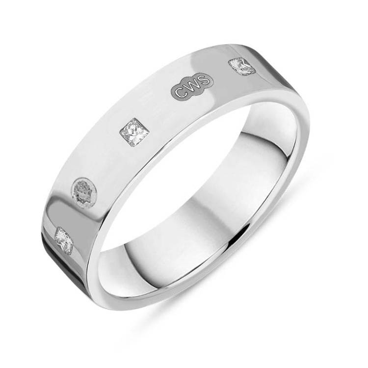 Sterling Silver 0.24ct Diamond King's Coronation Hallmark Princess Cut 5mm Ring - M