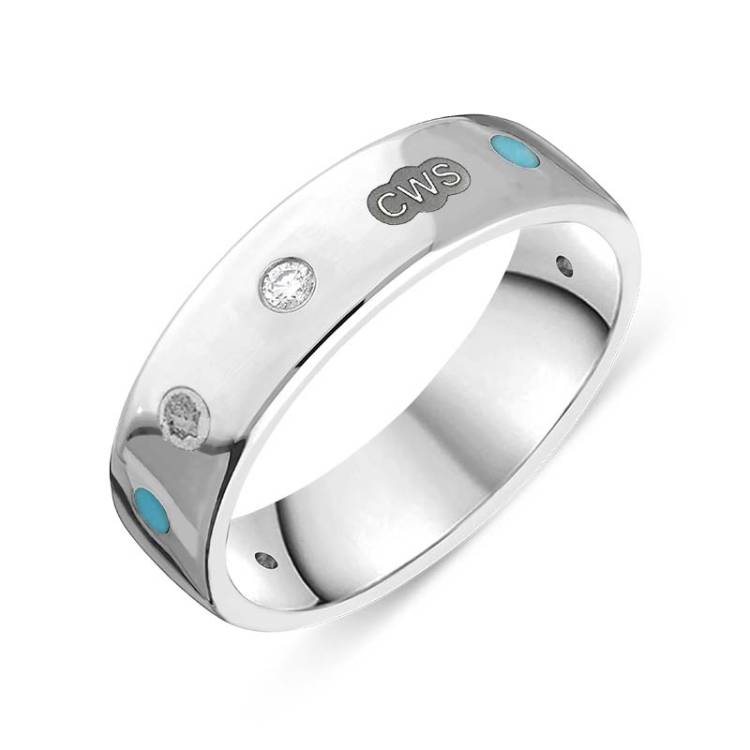Sterling Silver 0.09ct Diamond Turquoise King's Coronation Hallmark 6mm Ring - O