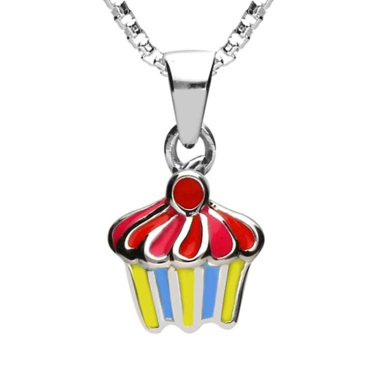Sterling Silver NSPCC Enamel Multicoloured Cupcake Necklace D - Silver