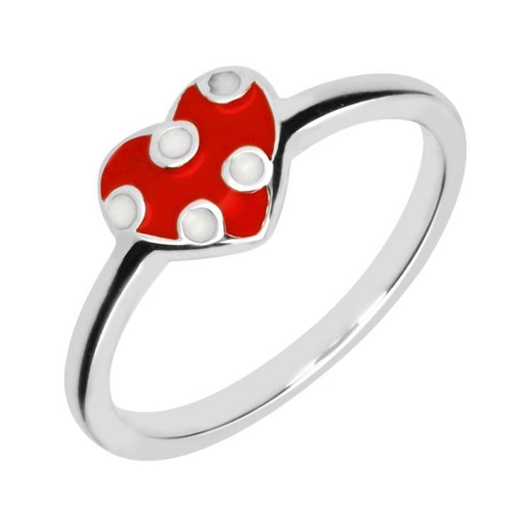 Sterling Silver NSPCC Red and White Spotty Heart Ring D - Silver
