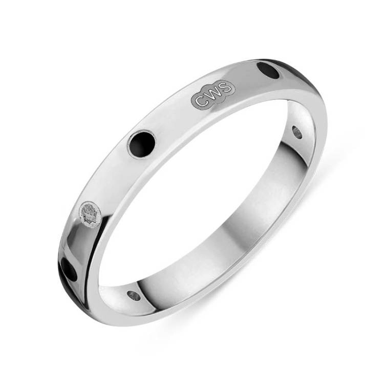 Sterling Silver Whitby Jet King's Coronation Hallmark 3mm Ring - V