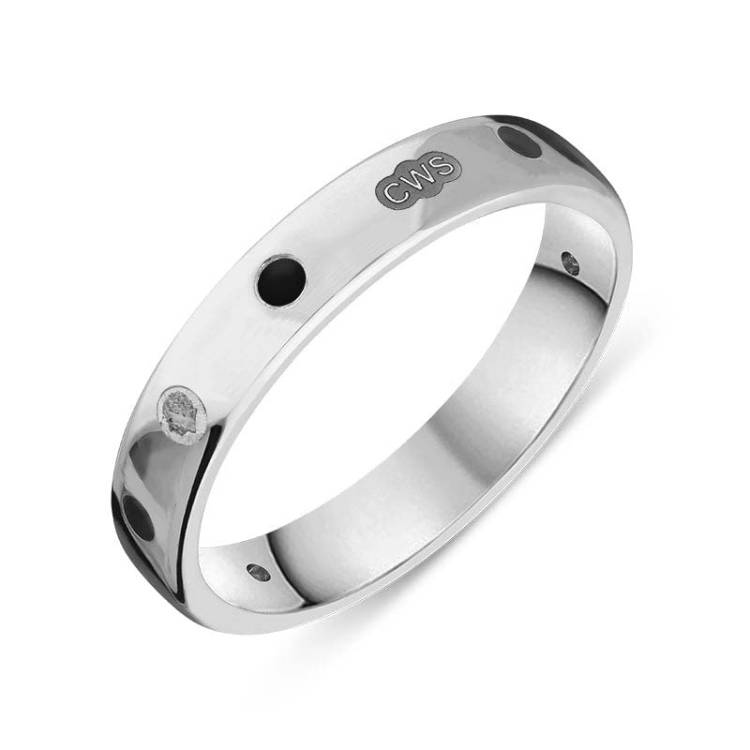 Sterling Silver Whitby Jet King's Coronation Hallmark 4mm Ring - N
