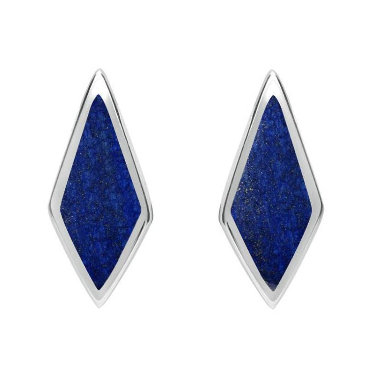 Sterling Silver Lapis Lazuli Diamond Shaped Stud Earrings