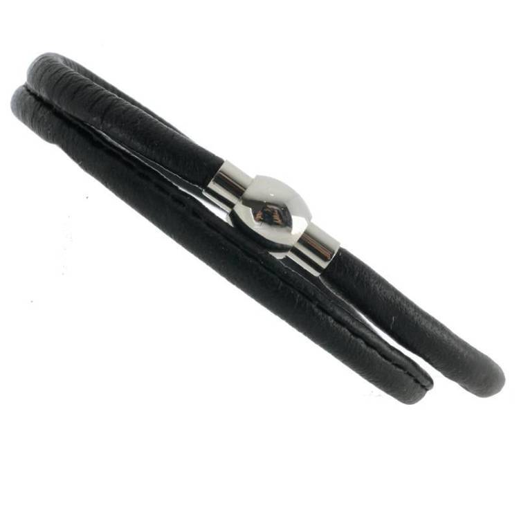 Sterling Silver Leather Magnetic Charm Bracelet - Silver