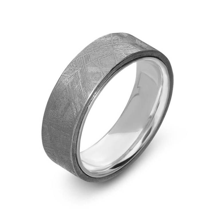 Silver Meteorite Band Ring - R