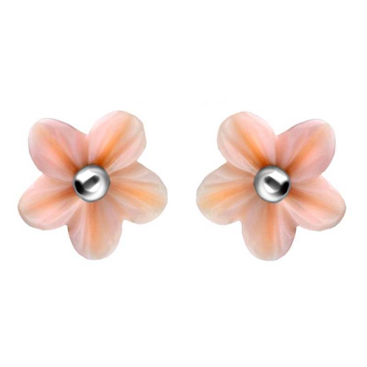 Sterling Silver Pink Conch Tuberose 8mm Desert Rose Stud Earrings - Silver