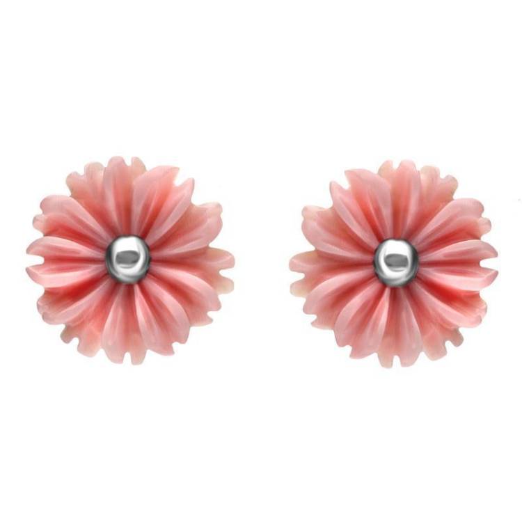 Sterling Silver Pink Conch Tuberose 8mm Daisy Stud Earrings - Silver
