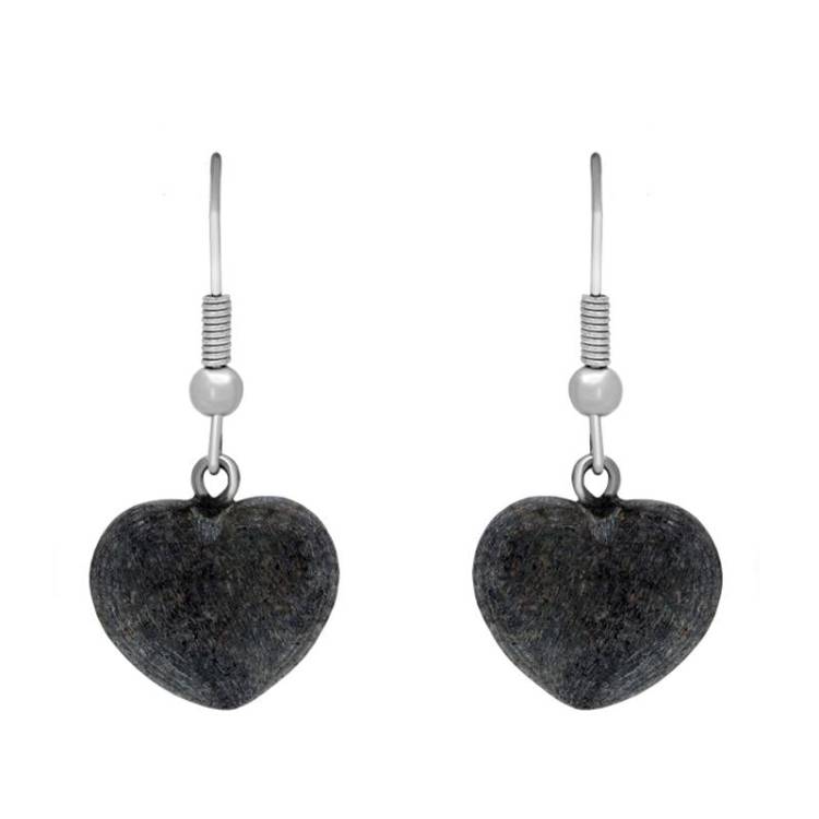 Silver Plate Preseli Bluestone Carved Heart Hook Drop Earrings