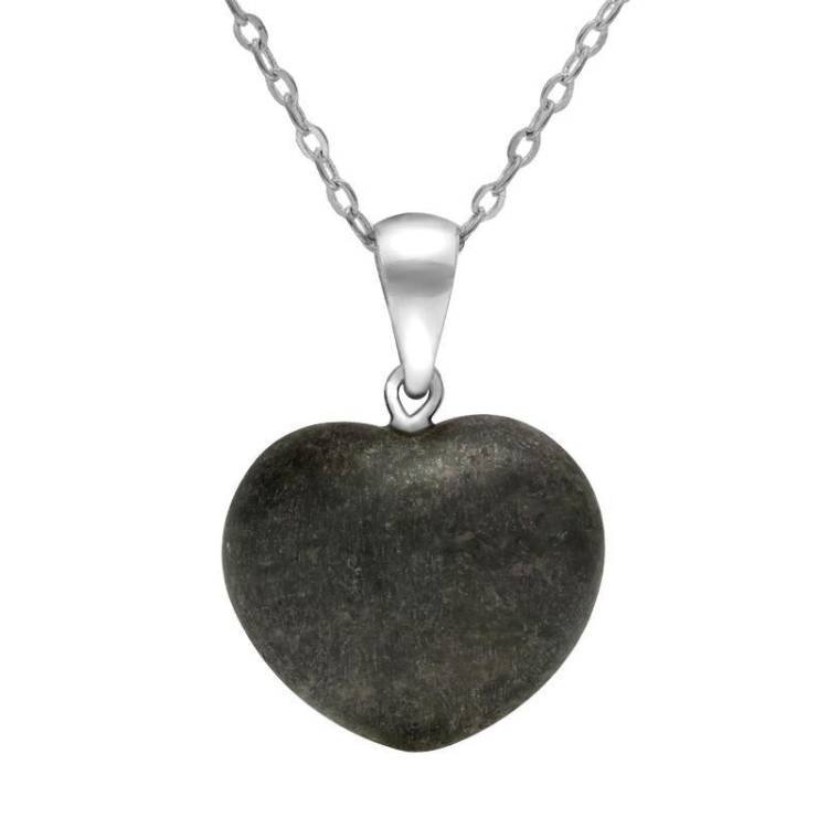 Silver Plated Preseli Medium Carved Heart Necklace - Silver