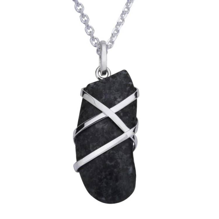 Sterling Silver Preseli Bluestone Wire Wrapped Necklace - Silver
