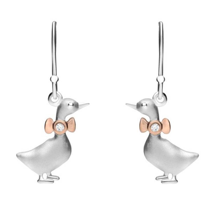 Rose Gold Sterling Silver Plated Cubic Zirconia Goose Hook Earrings - Option1 Value Silver