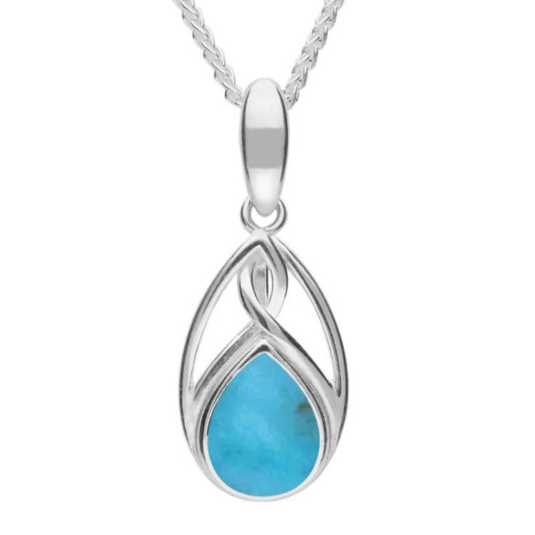 Sterling Silver Turquoise Small Pear Twist Celtic Necklace - Silver
