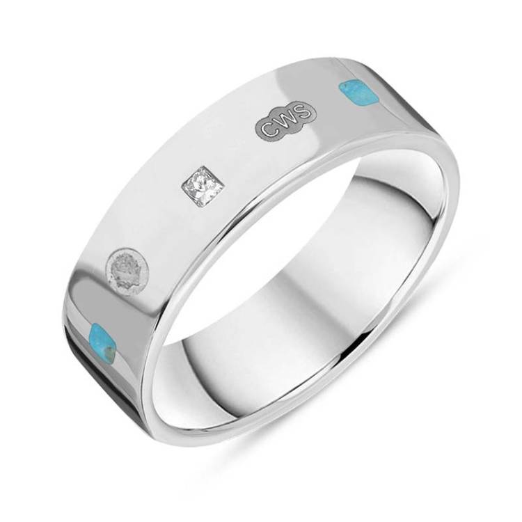 Sterling Silver 0.18ct Diamond Turquoise King's Coronation Hallmark Princess Cut 6mm Ring - X