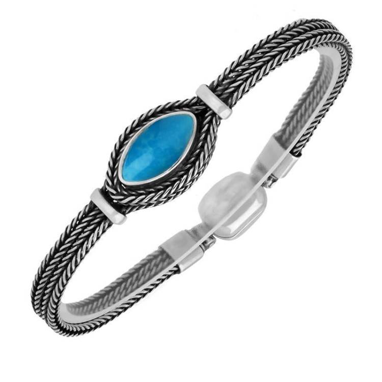 Sterling Silver Turquoise Foxtail Marquise Bracelet - Silver