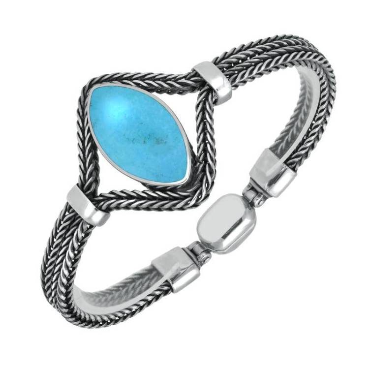 Sterling Silver Turquoise Foxtail Portrait Marquise Bracelet - Silver