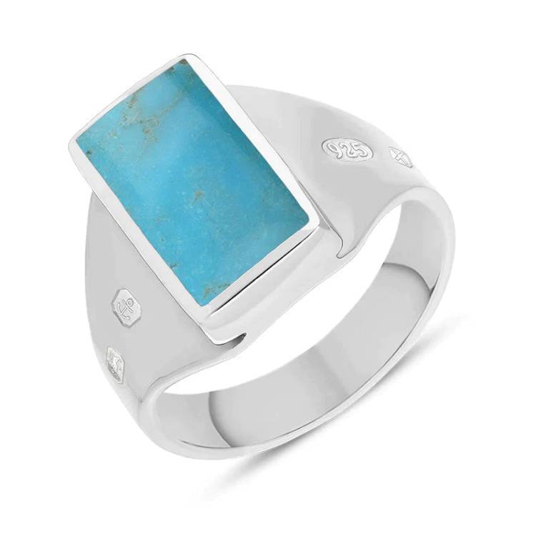 Sterling Silver Turquoise King's Coronation Hallmark Small Oblong Ring - I