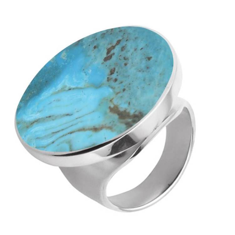 Sterling Silver Turquoise Large Round Stone Ring - Option1 Value Silver