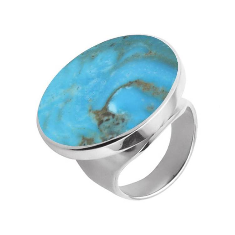 Sterling Silver Turquoise Medium Round Stone Ring - Silver