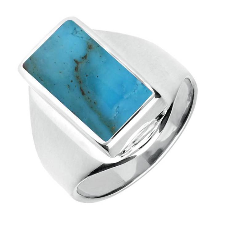 Sterling Silver Turquoise Small Oblong Ring - Silver