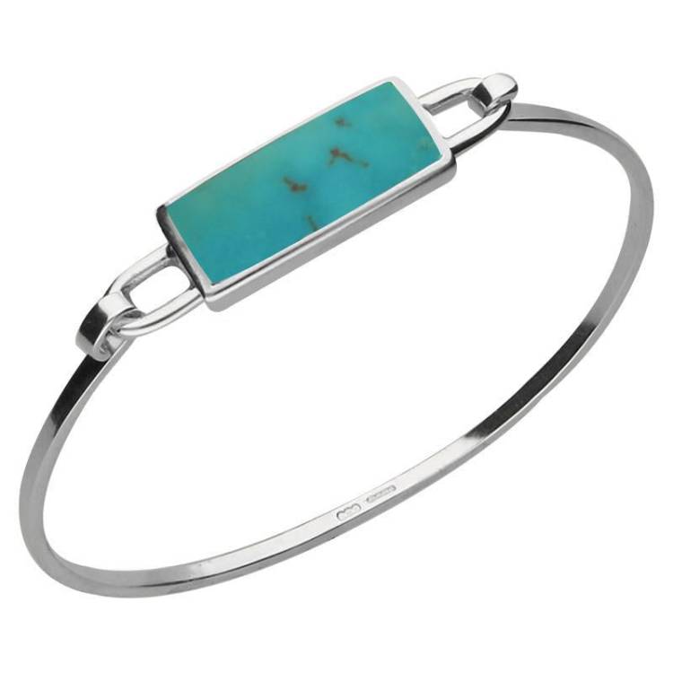 Sterling Silver Turquoise Slim Oblong Bangle - Option1 Value Silver