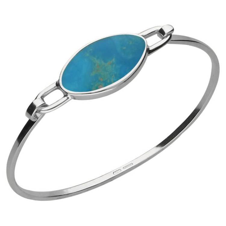 Sterling Silver Turquoise Oval Slim Bangle - Option1 Value Silver