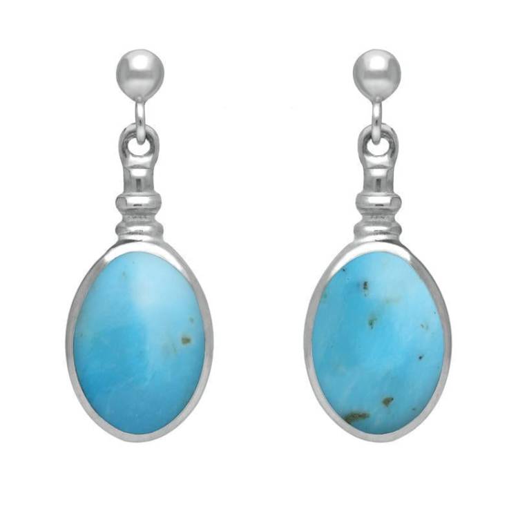 Sterling Silver Turquoise Oval Bottle Top Drop Earrings - Silver