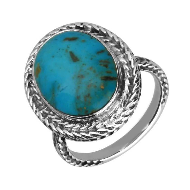 Sterling Silver Turquoise Oval Foxtail Ring - Silver