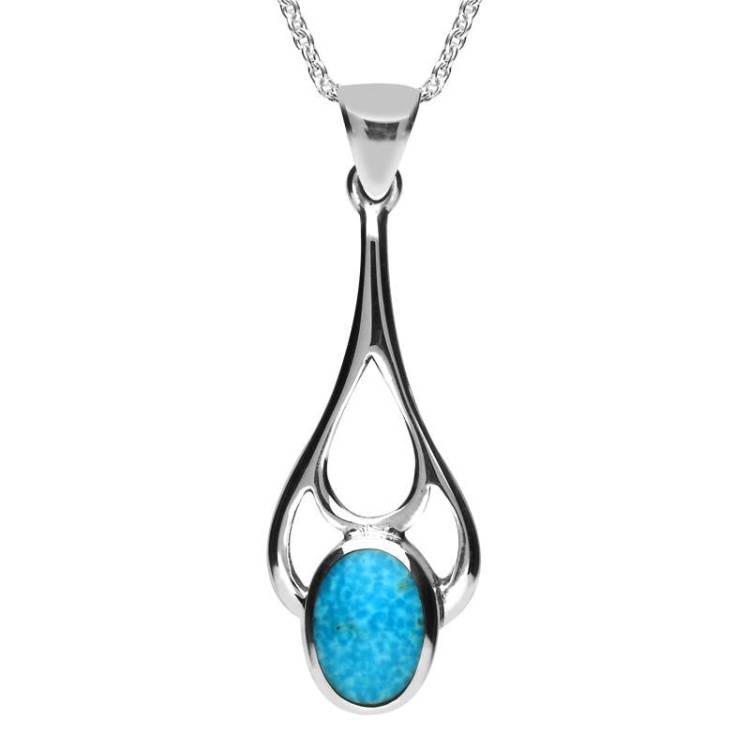 Sterling Silver Turquoise Oval Spoon Necklace - Silver