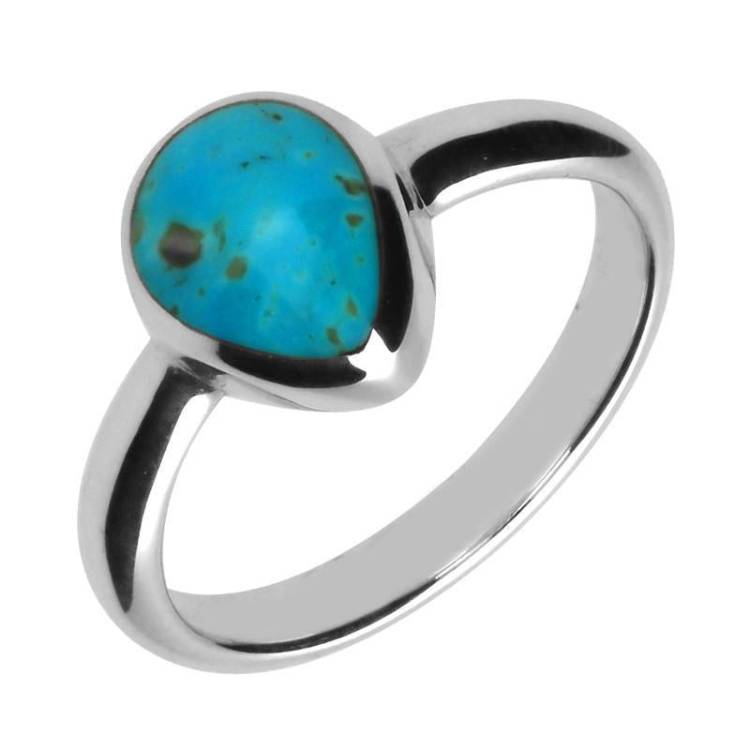 Sterling Silver Turquoise Pear Shaped Ring - Silver