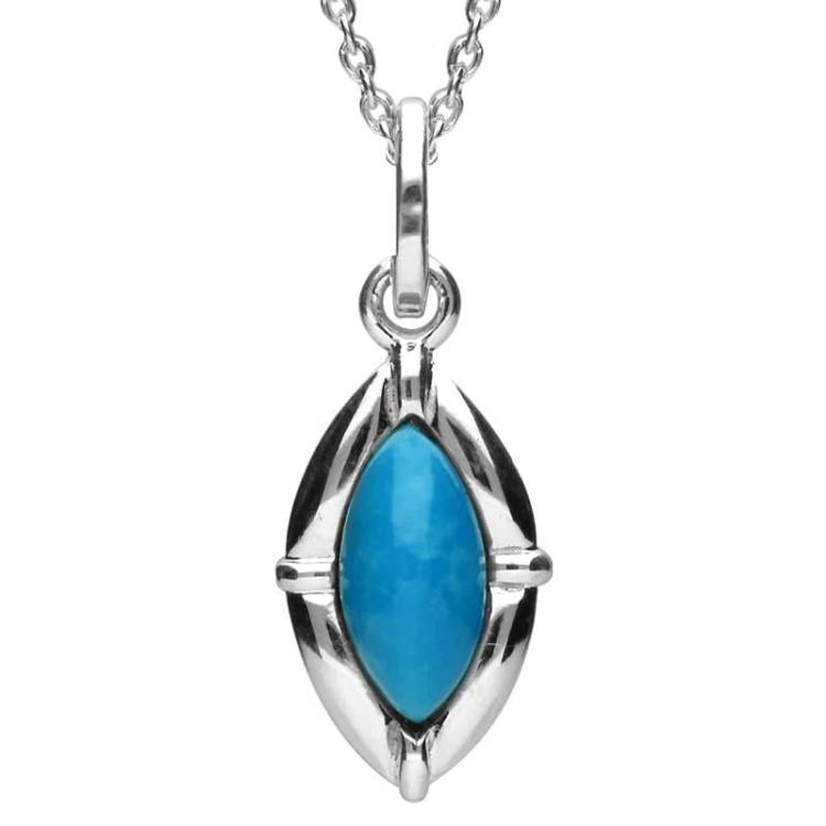 Sterling Silver Turquoise Marquise Shaped Necklace - Silver