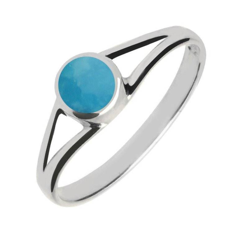 Sterling Silver Turquoise Round Split Shoulder Ring - Silver
