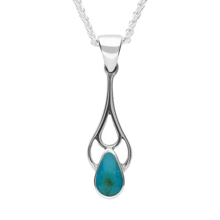 Sterling Silver Turquoise Pear Spoon Necklace - Silver