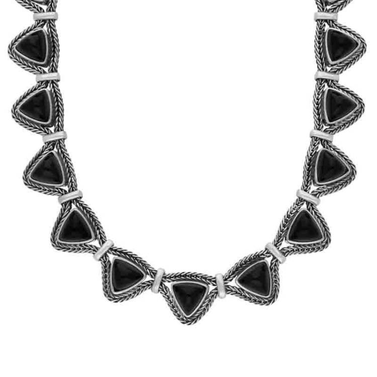 Sterling Silver Whitby Jet 17 Triangular Foxtail Necklace D - Option1 Value Silver
