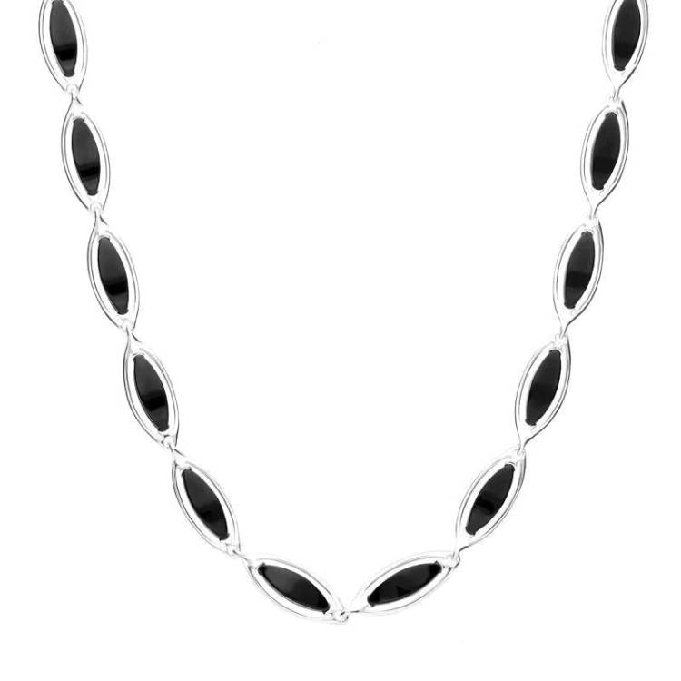 Sterling Silver Whitby Jet Open Edged Necklace - Silver