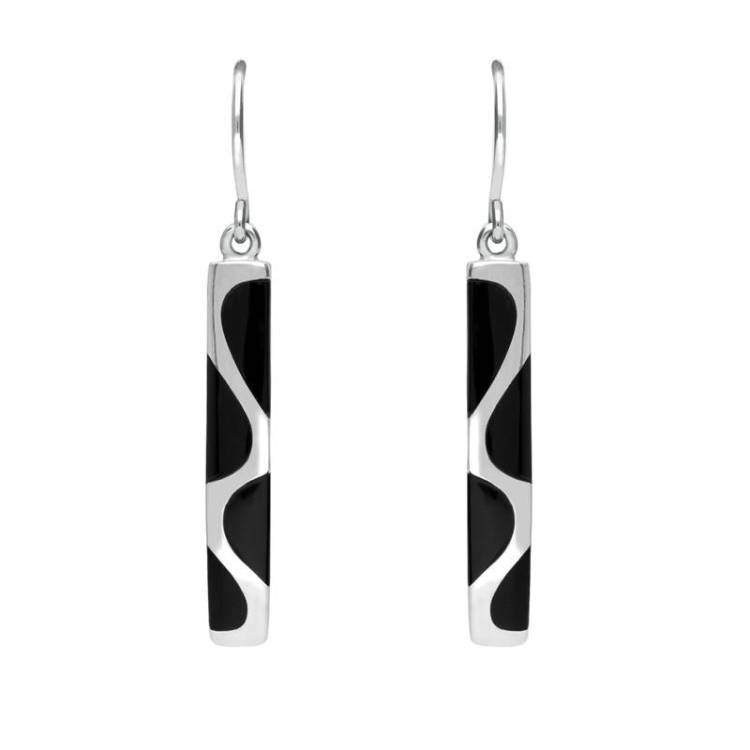 Sterling Silver Whitby Jet Slim Four Stone Drop Earrings - Silver