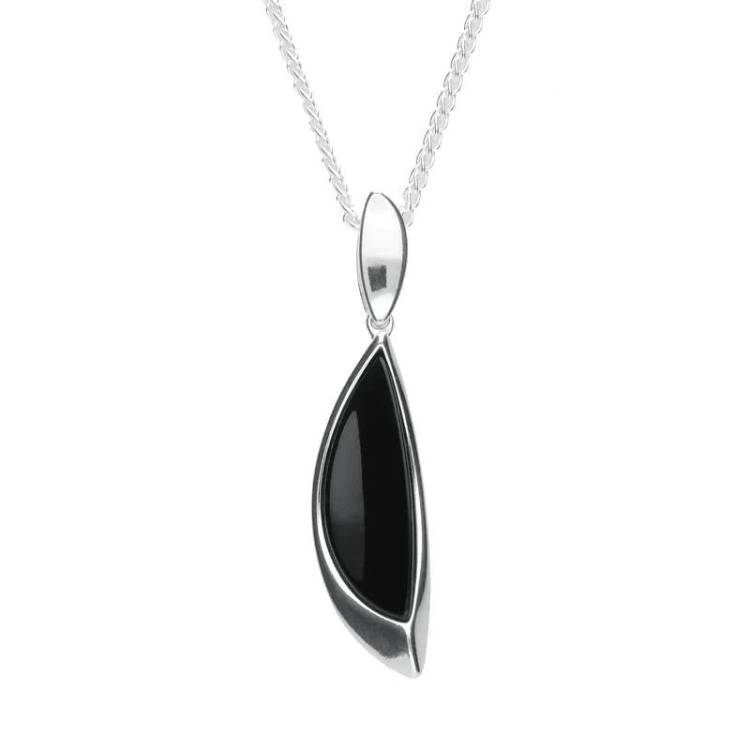 Sterling Silver Whitby Jet Abstract Pear Drop Necklace - Silver