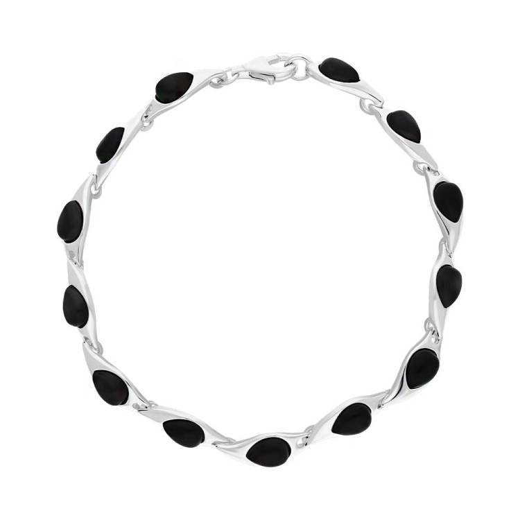 Sterling Silver Whitby Jet Abstract Thirteen Stone Bracelet - Silver