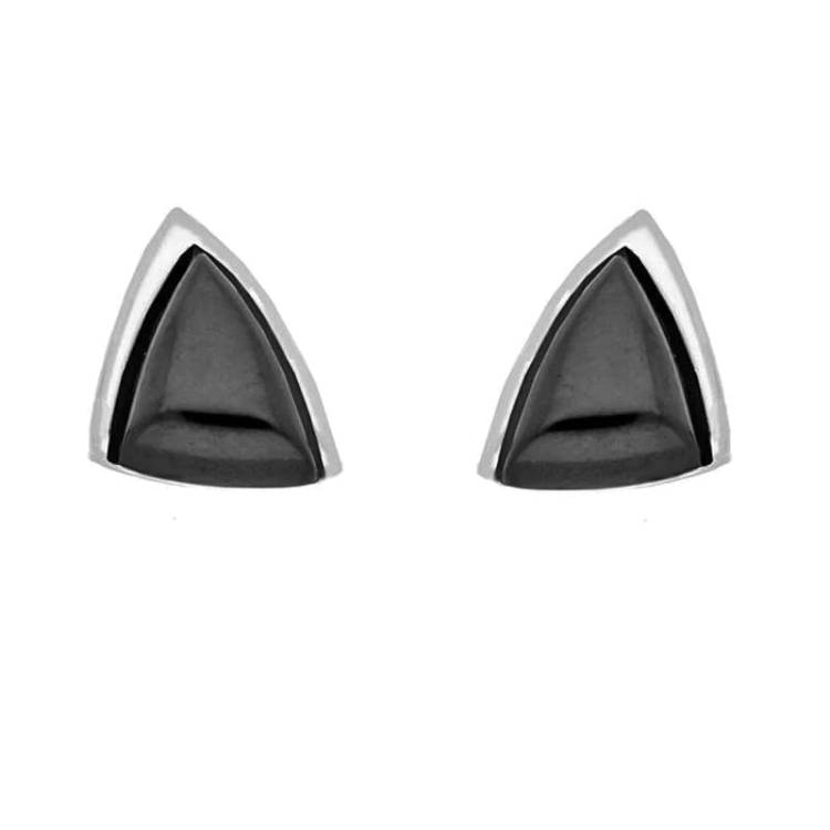 Sterling Silver Whitby Jet Abstract Triangle Stud Earrings - Silver