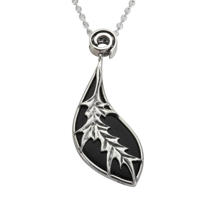 Sterling Silver Whitby Jet Acanthus Leaf Necklace - Silver
