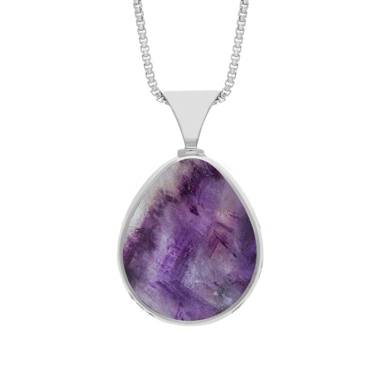 Sterling Sterling Silver Whitby Jet Blue John King's Coronation Hallmark Double Sided Pear-shaped Necklace
