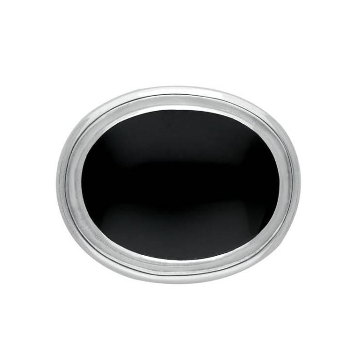 Sterling Silver Whitby Jet Classic Framed Oval Brooch - Silver