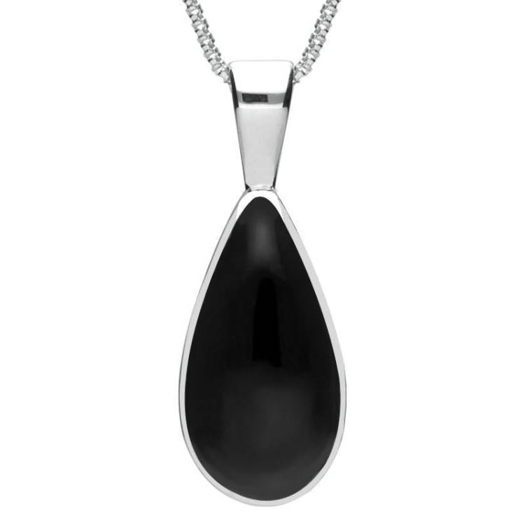 Sterling Silver Whitby Jet Classic Teardrop Necklace