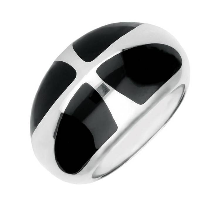 Sterling Silver Whitby Jet Cross Dome Ring - Option1 Value Silver