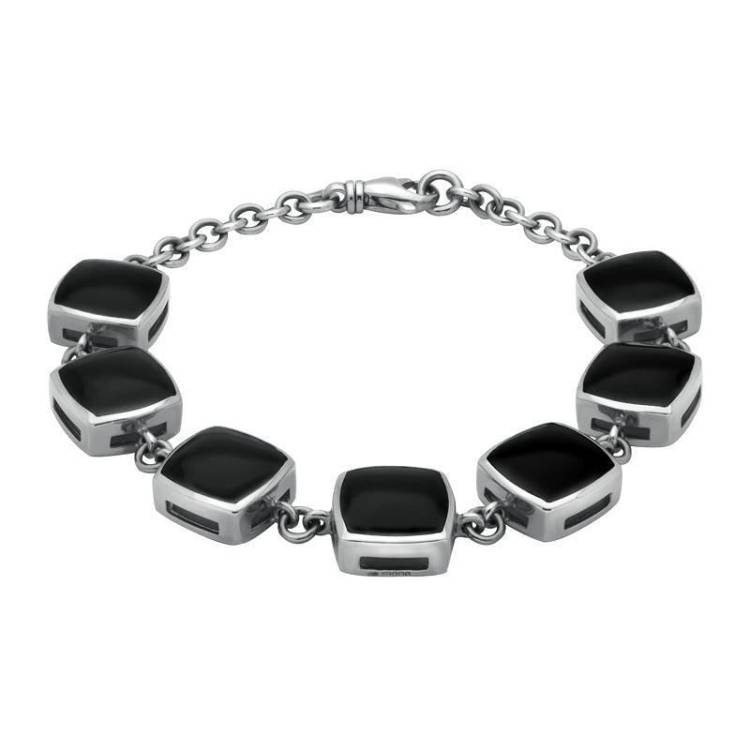 Sterling Silver Whitby Jet Cushion Bracelet - Silver
