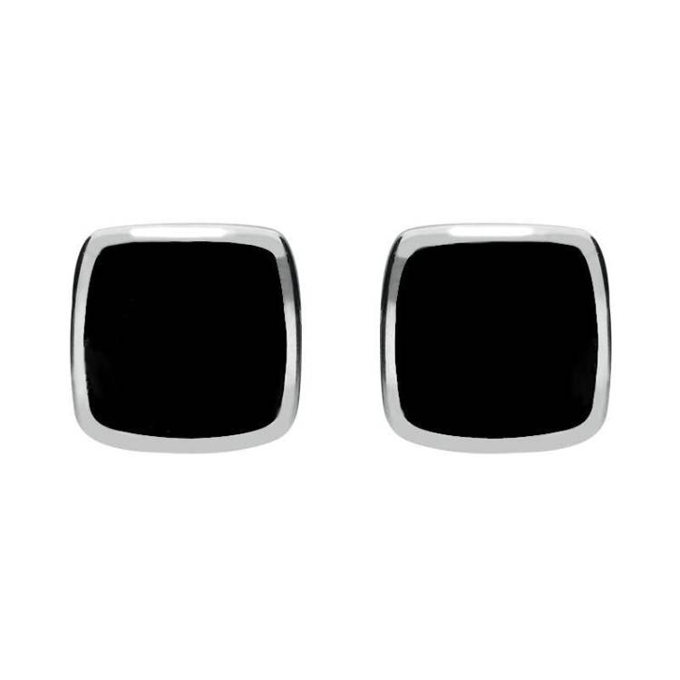 Sterling Silver Whitby Jet Cushion Stud Earrings - Silver