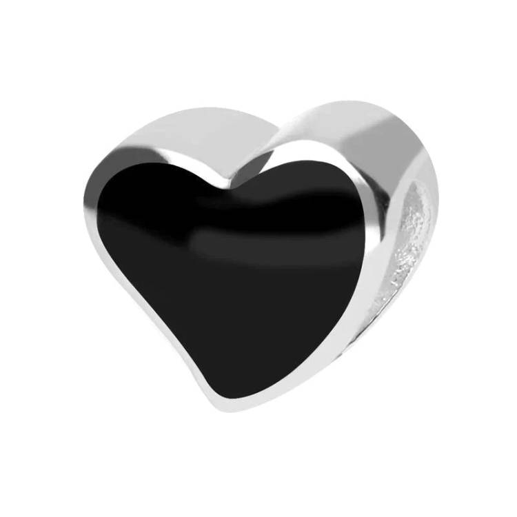 Sterling Silver Whitby Jet Double Sided Heart Charm - Silver