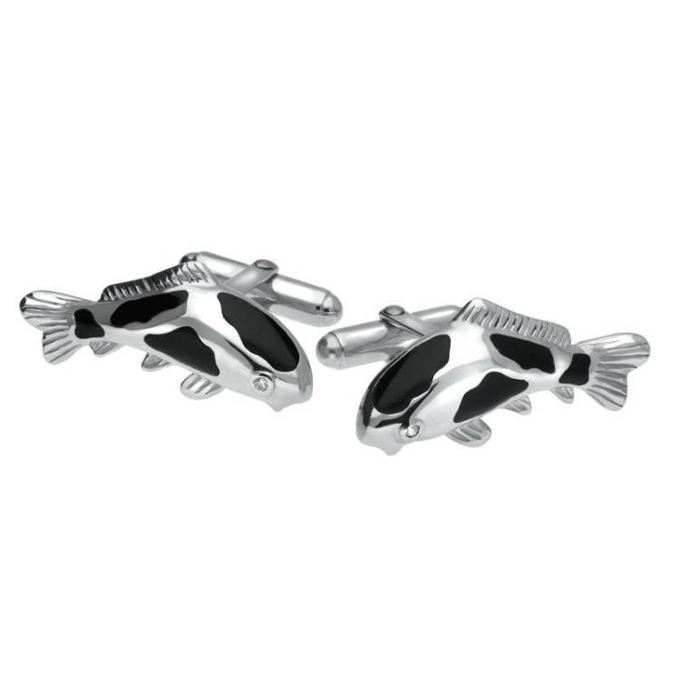 Sterling Silver Whitby Jet Fish Cufflinks