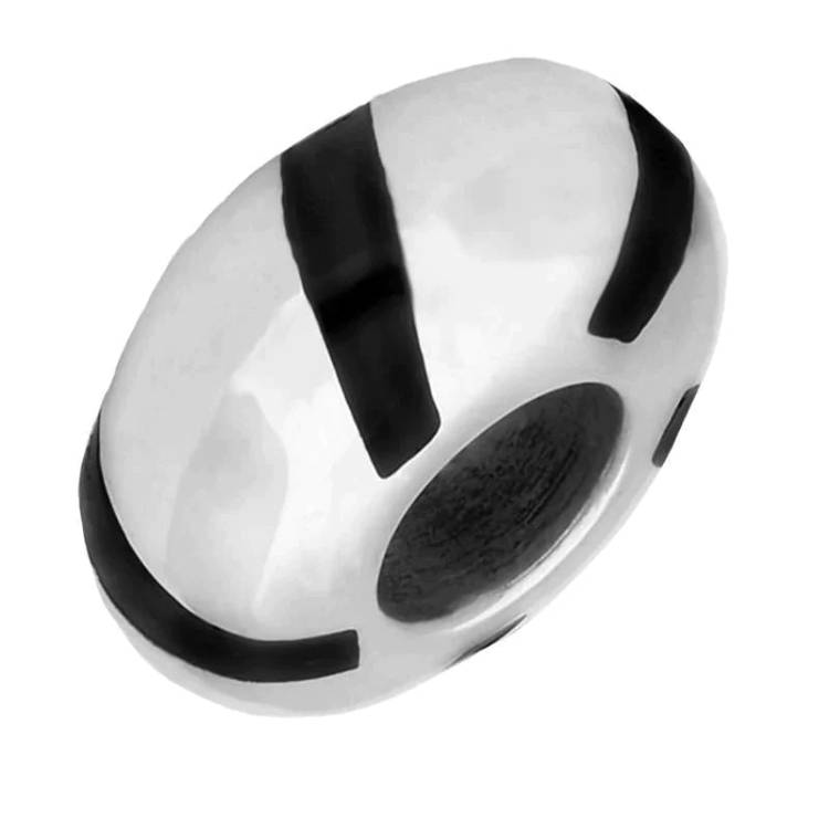 Sterling Silver Whitby Jet Five Stone Stripy Charm - Silver